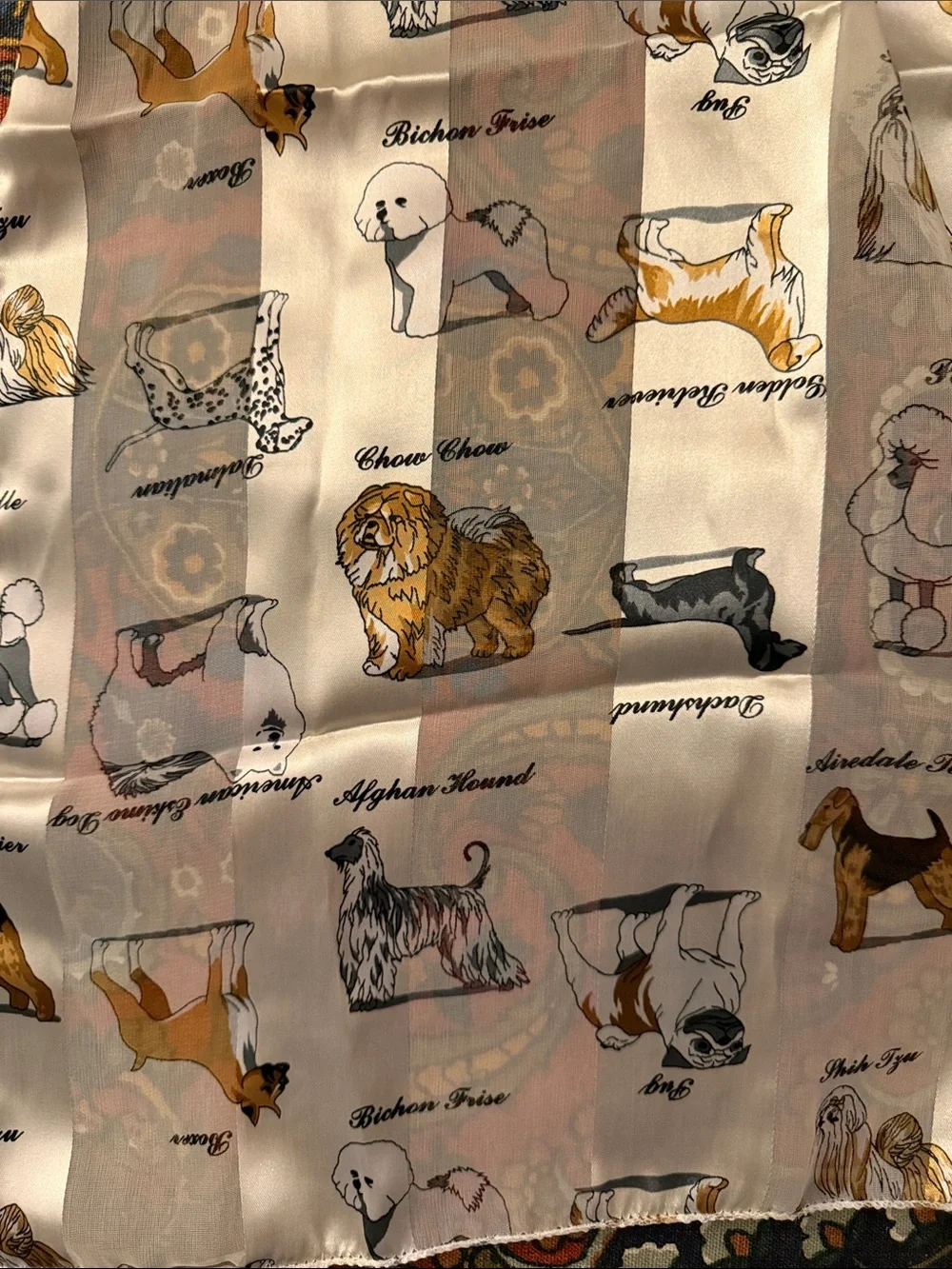 Silk Dog Print Scarf in Cream